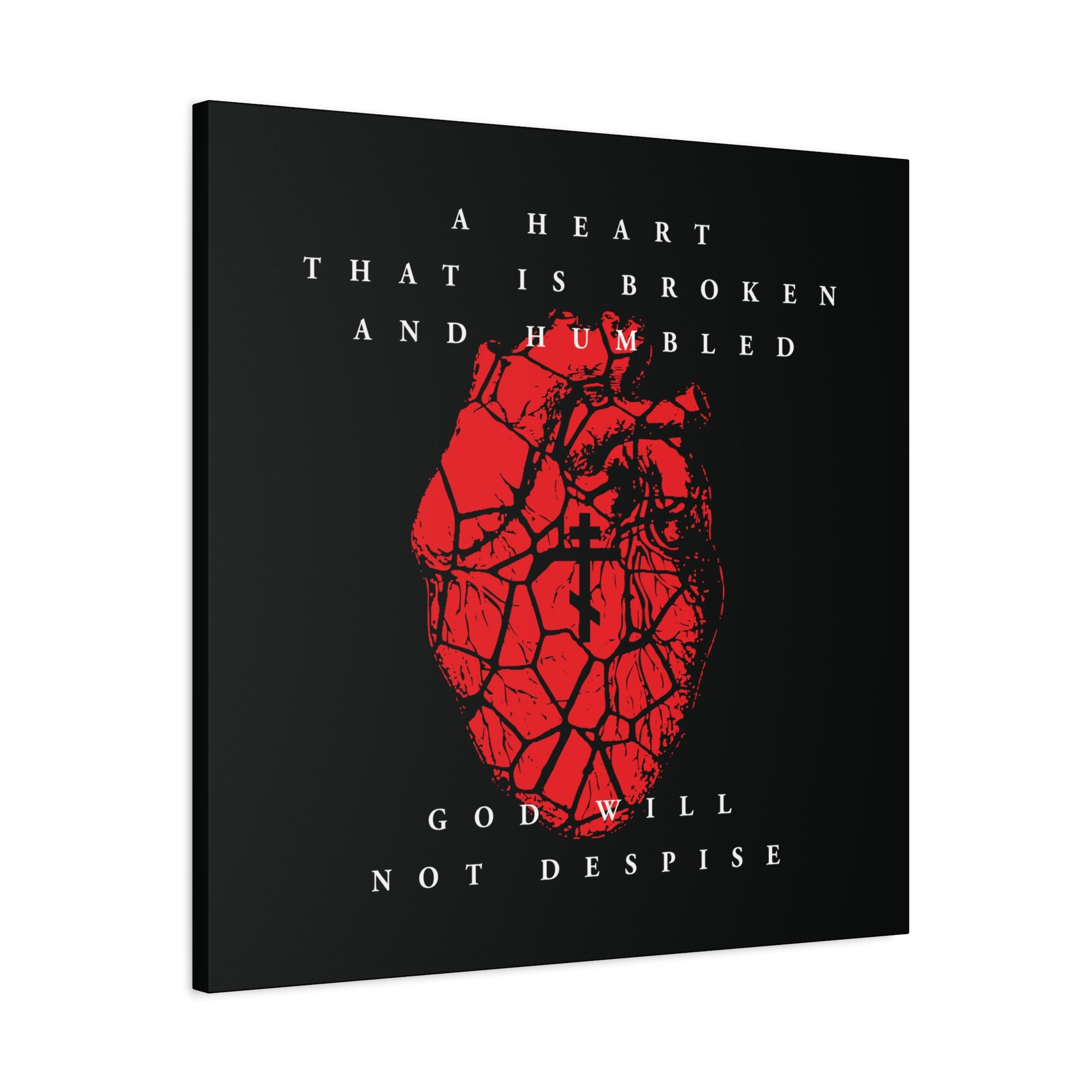 A Heart That is Broken and Humbled God Will Not Despise | Cracked heart with Orthodox cross design on Christian Canvas Art—symbolizing repentance, inspired by Psalm 51.