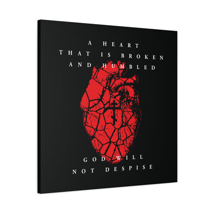 A Heart That is Broken and Humbled God Will Not Despise | Cracked heart with Orthodox cross design on Christian Canvas Art—symbolizing repentance, inspired by Psalm 51.