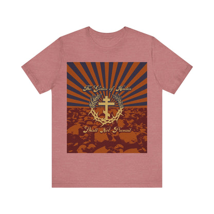 The Gates of Hades Shall Not Prevail | Cross with Wreath & Crown of Thorns | Skulls and Rays | Orthodox Christian T-Shirt