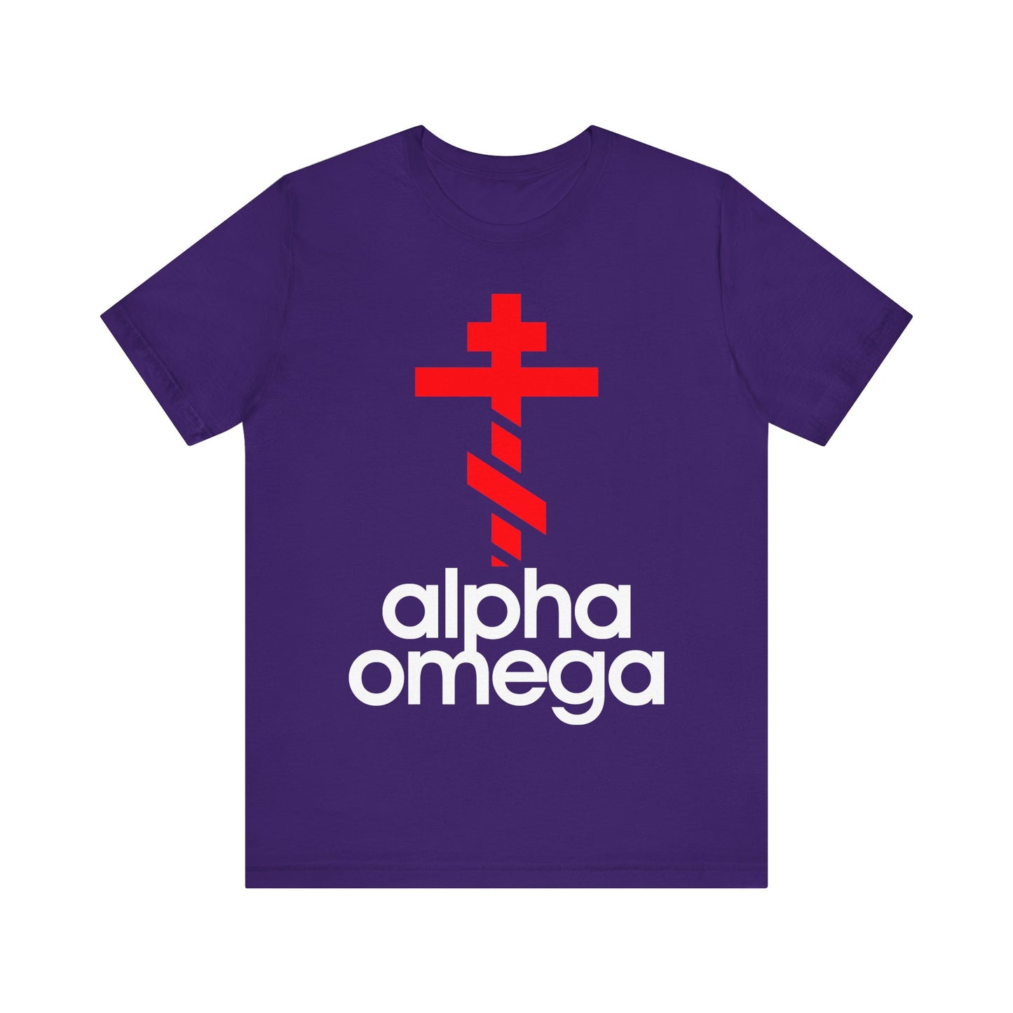 Alpha & Omega Red Orthodox Cross (Large Design) | Minimalist Adidas Inspired Logo Mashup | Orthodox Lightweight Cotton Unisex Tee