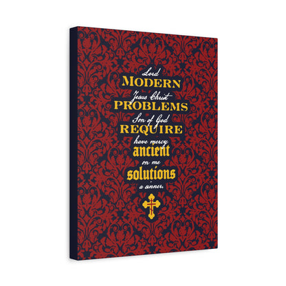 Modern Problems Require Ancient Solutions (Jesus Prayer, Floral Background) No. 2 | Orthodox Christian Canvas Wall Art