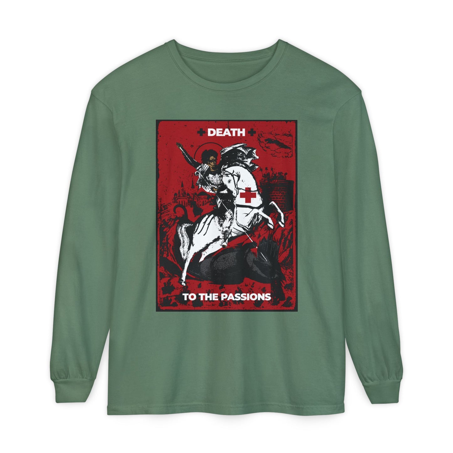 St George Slaying the Dragon | Death to the Passions | Unseen Warfare | Ascetic Orthodox Christianity | Heavy Cotton Long Sleeve T-Shirt