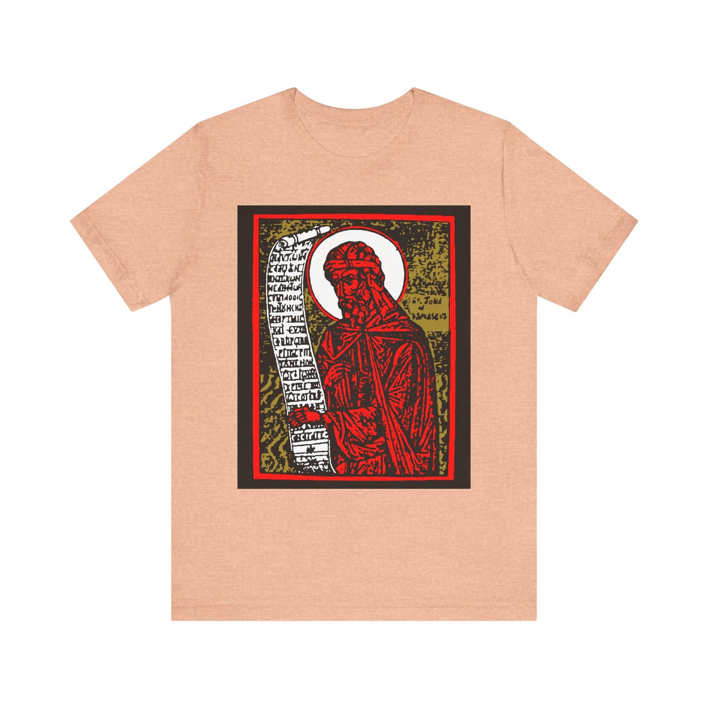 St. John of Damascus Icono-Graphic | Orthodox Christian Saint | Red Gold & Black High Contrast Design | Lightweight Cotton Unisex Tee