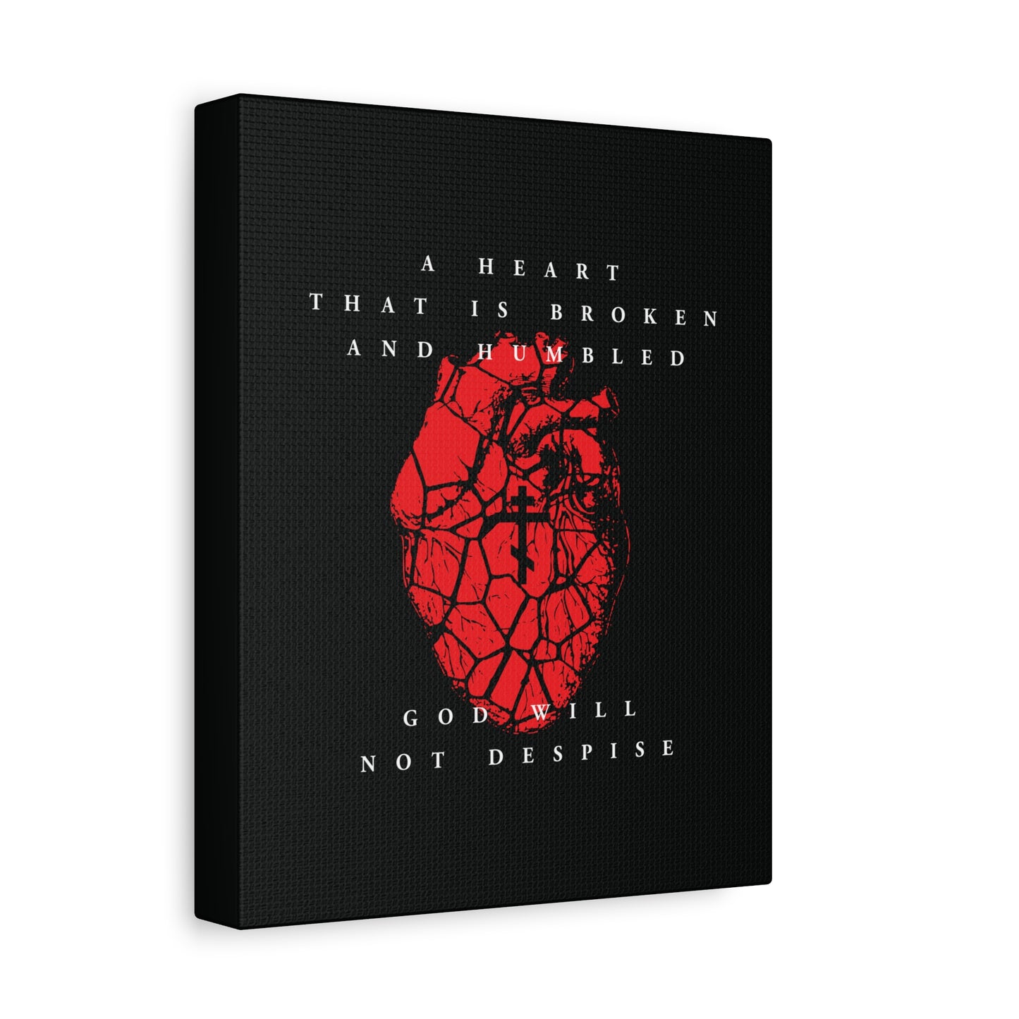 A Heart That is Broken and Humbled God Will Not Despise – Cracked heart with Orthodox cross, inspired by Psalm 51’s repentance prayer. Christian canvas art for reflection and faith.