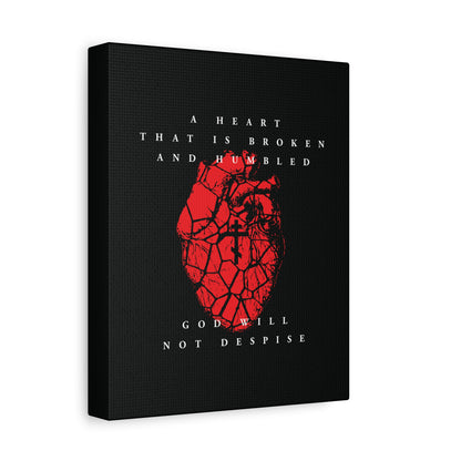 A Heart That is Broken and Humbled God Will Not Despise – Cracked heart with Orthodox cross, inspired by Psalm 51’s repentance prayer. Christian canvas art for reflection and faith.