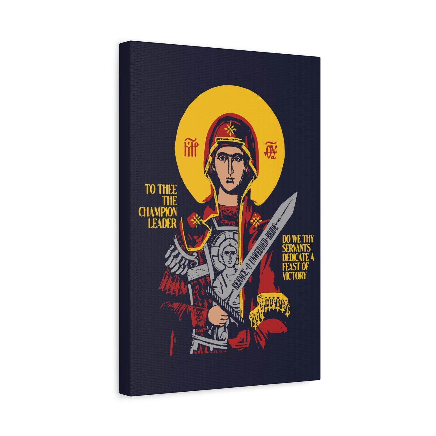 To Thee the Champion Leader | Mother of God | Theotokos with Sword IconoGraphic | Orthodox Christian Canvas Art