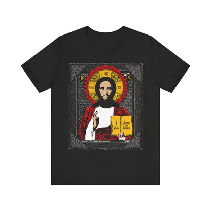 Christ Pantocrator Icono-Graphic | He-Who-Is | I Am the Alpha and Omega | Ancient Icon Graphic Design | Orthodox Christian Cotton T-Shirt
