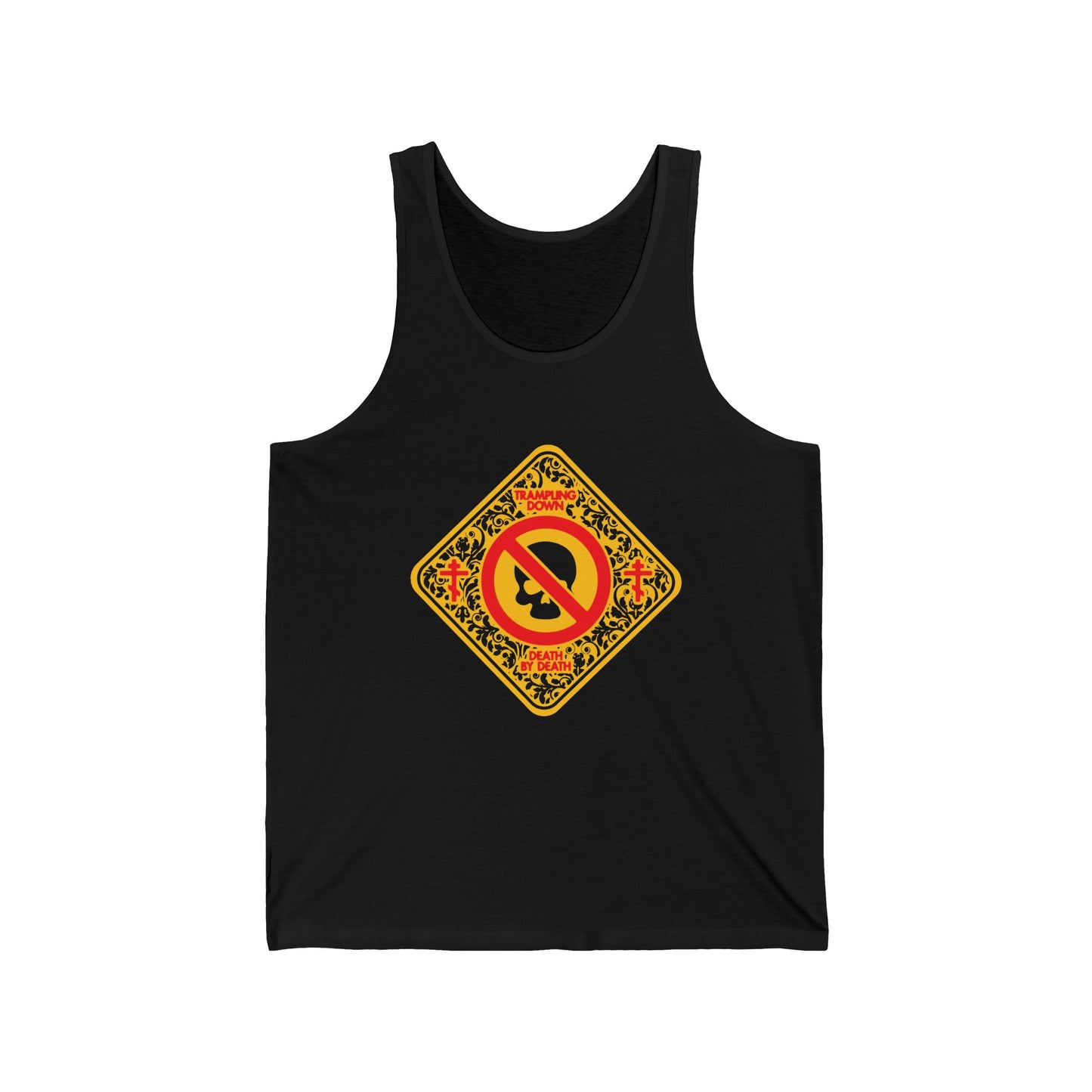 Trampling Down Death By Death No. 3 (Skull Street Sign) | Orthodox Christian Jersey Tank Top / Sleeveless Shirt