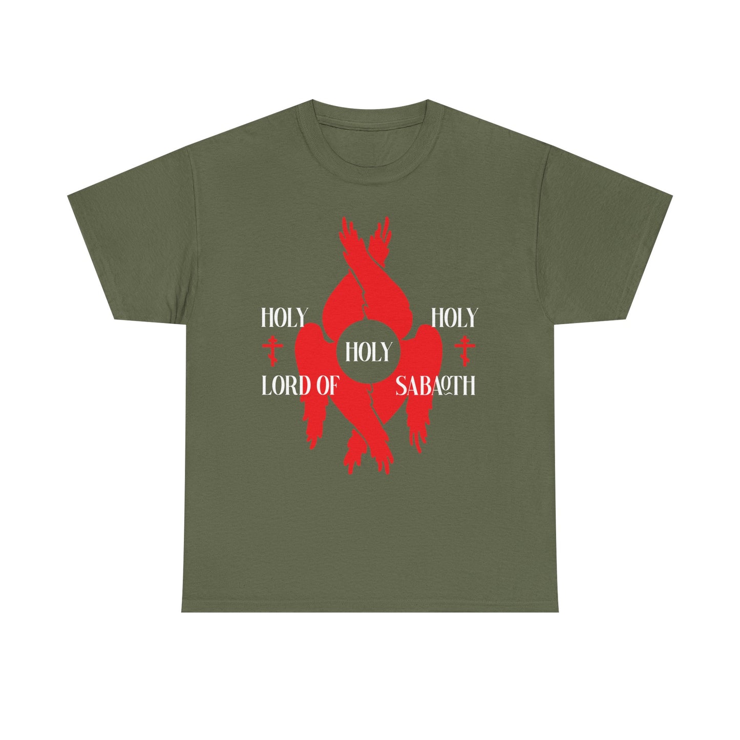 Holy Holy Holy Lord of Sabaoth Red Seraphim Wings Orthodox Crosses | Isaiah 6:3 | Divine Council | Midweight Cotton Orthodox Unisex Tee