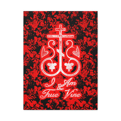I Am the True Vine (John 15:1) | Orthodox Cross Vine Monogram | Red and Black Floral Design | Orthodox Christian Canvas Art