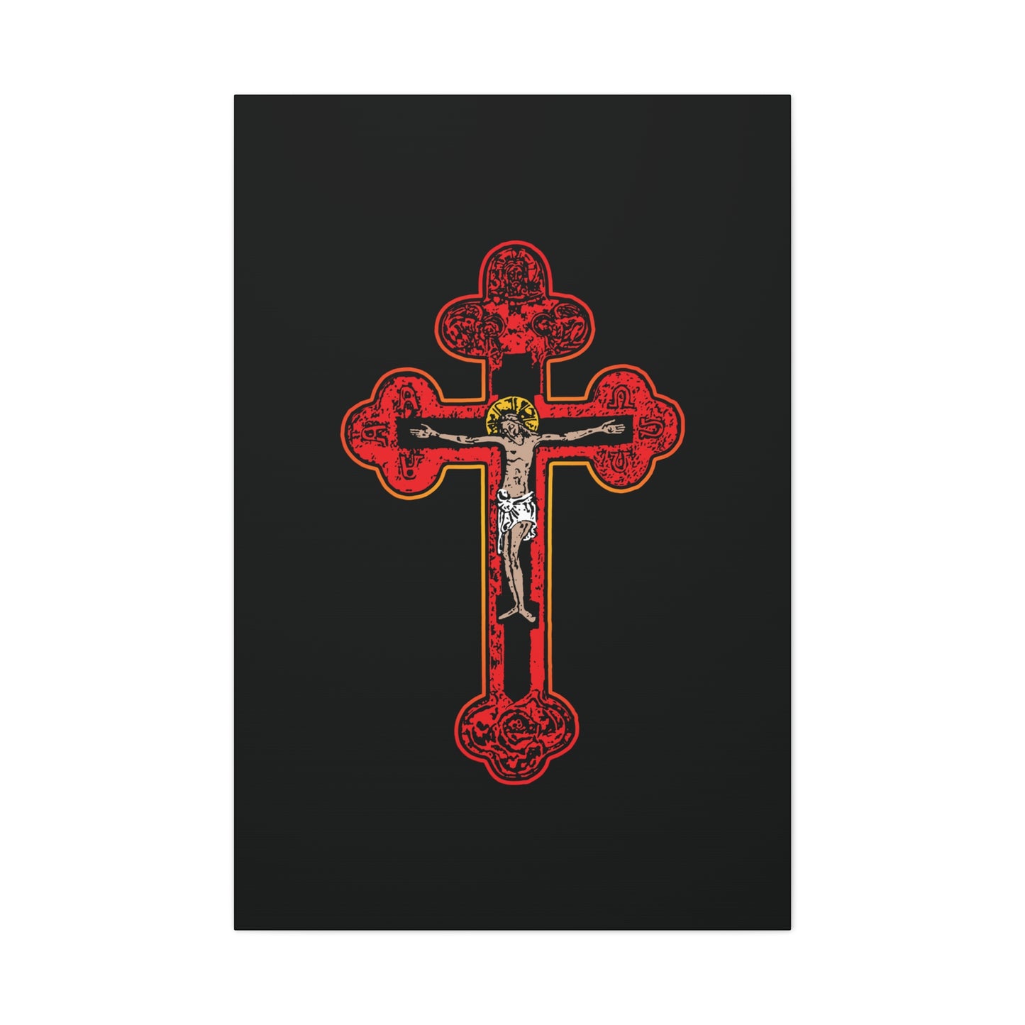 Red Orthodox Christian Crucifix | Byzantine Golgotha Cross | Alpha & Omega | I Am Crucified With Christ | Orthodox Christian Canvas Wall Art