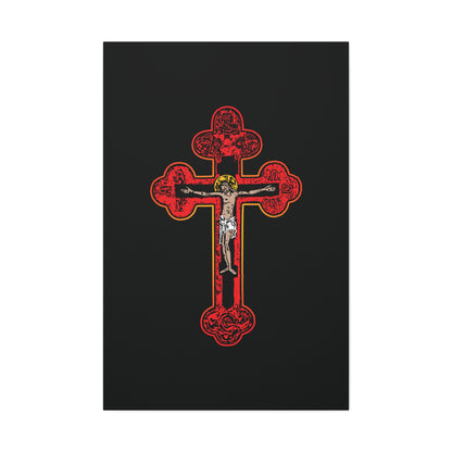 Red Orthodox Christian Crucifix | Byzantine Golgotha Cross | Alpha & Omega | I Am Crucified With Christ | Orthodox Christian Canvas Wall Art