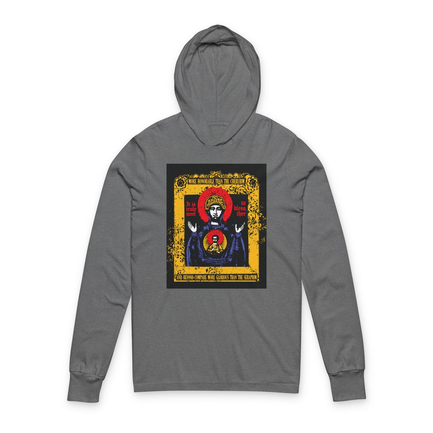 It is Truly Meet To Bless Thee Iconographic | Axion Estin Hymn to the Mother of God Theotokos | Orthodox Long Sleeve Hooded Shirt