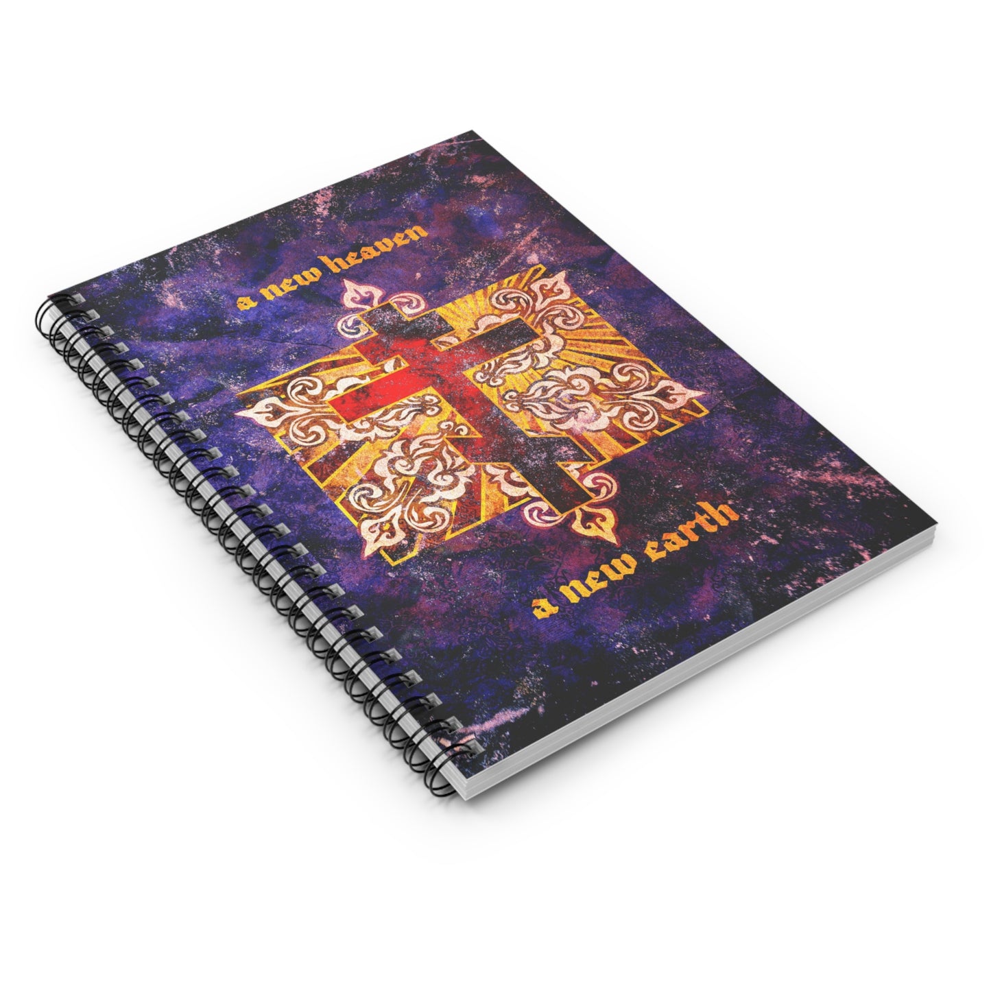 A New Heaven/A New Earth | Red Orthodox Cross on Textured Ornate Background | Orthodox Spiral Notebook