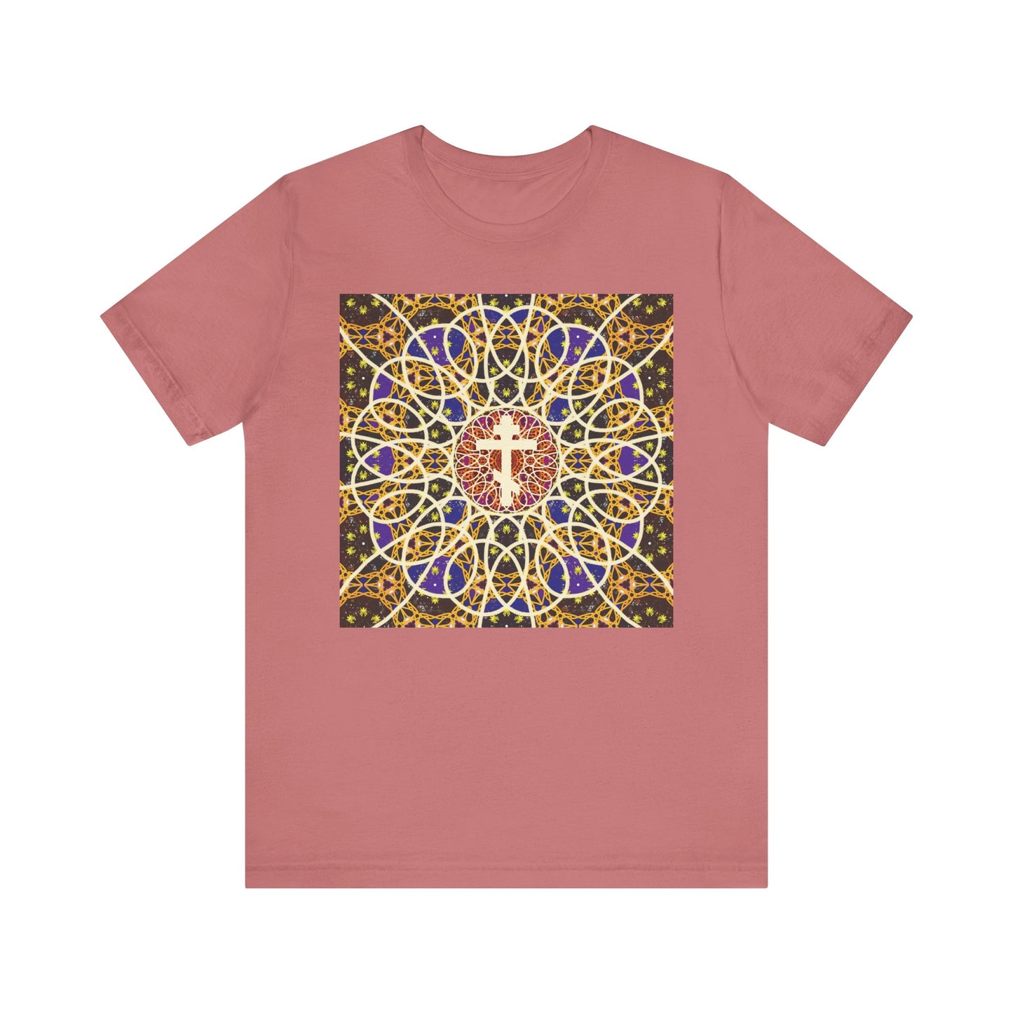 Medieval Cosmology Rose Window Orthodox Cross | Let all the earth venerate the Cross | Christian Lightweight Cotton Unisex T-Shirt