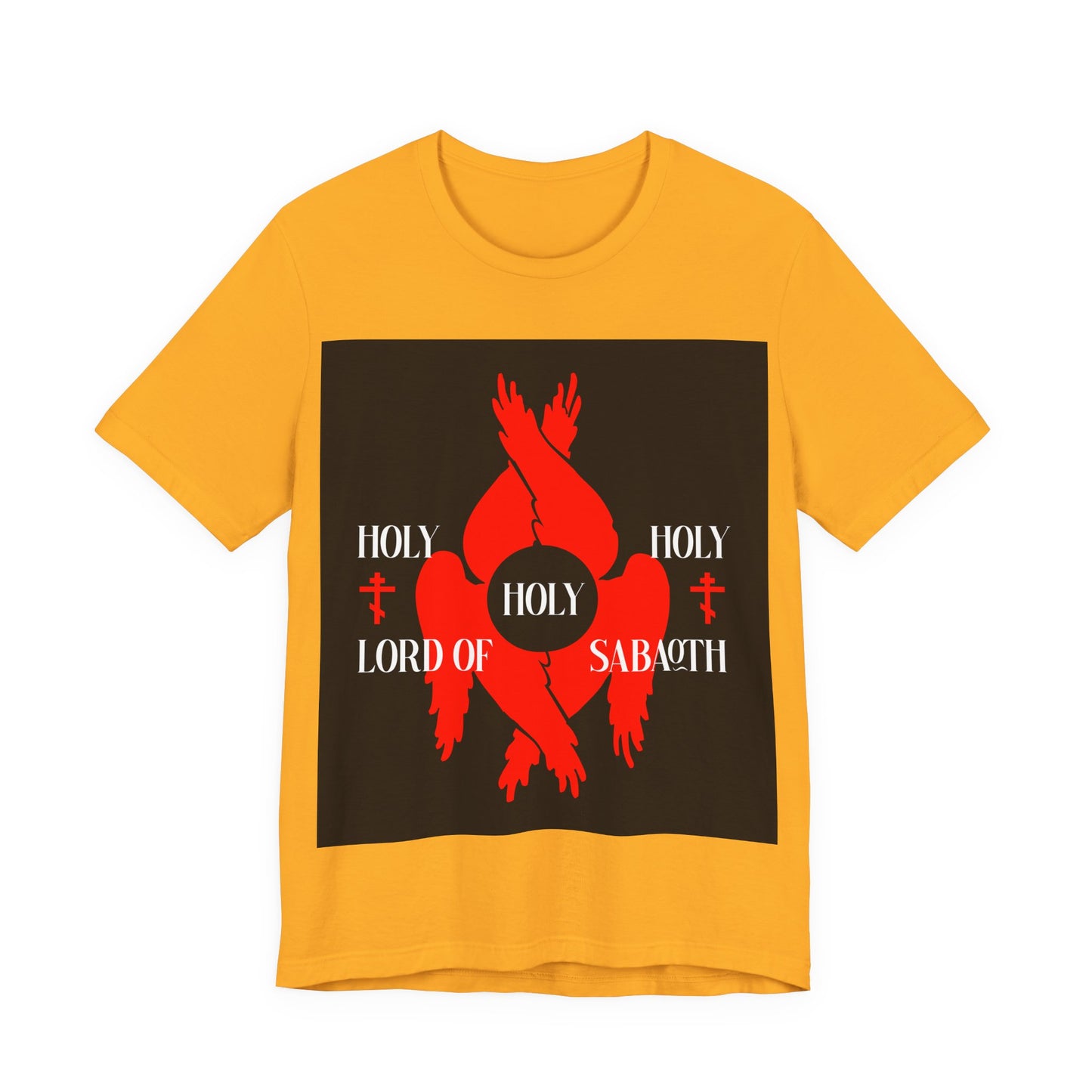 Holy Holy Holy Lord of Sabaoth Red Seraphim Wings Orthodox Crosses | Isaiah 6:3 | Divine Council | Orthodox Christian Cotton Unisex T-Shirt