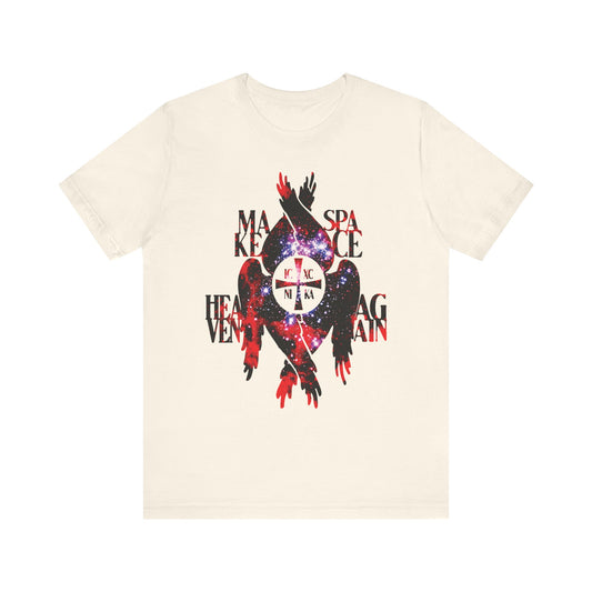 Make Space Heaven Again | Cosmic Textured ICXC NIKA Cross | Seraphim Wings | Orthodox Christian Unisex Lightweight Cotton T-Shirt