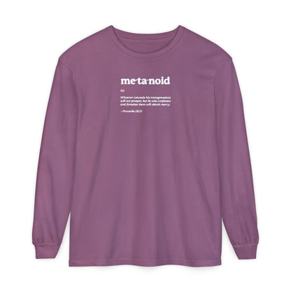 Metanoia Metanoid Definition | Proverbs 28:13 | Confession & Repentance | Minimalist Design | Orthodox Christian Long Sleeve Shirt