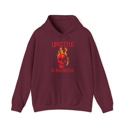 Lifestyle is Deathstyle | Burning Red Skull with Orthodox Cross | How You Live is How You Die | Orthodox Christian Hoodie / Hooded Sweatshirt