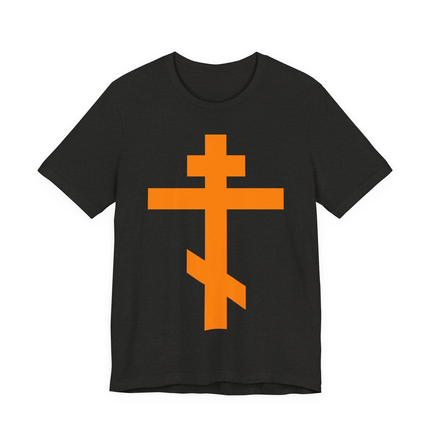 Orange Orthodox Tribar Cross | Preserve Thy People By Thy Cross, O Lord | Christ is King | Christian Unisex Cotton Tee