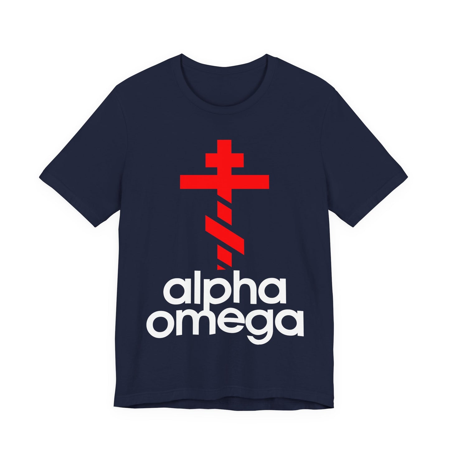 Alpha & Omega Red Cross | Red Adidas Logo Mashup | Modern Graphic Design | Orthodox Christian Unisex Cotton T-Shirt