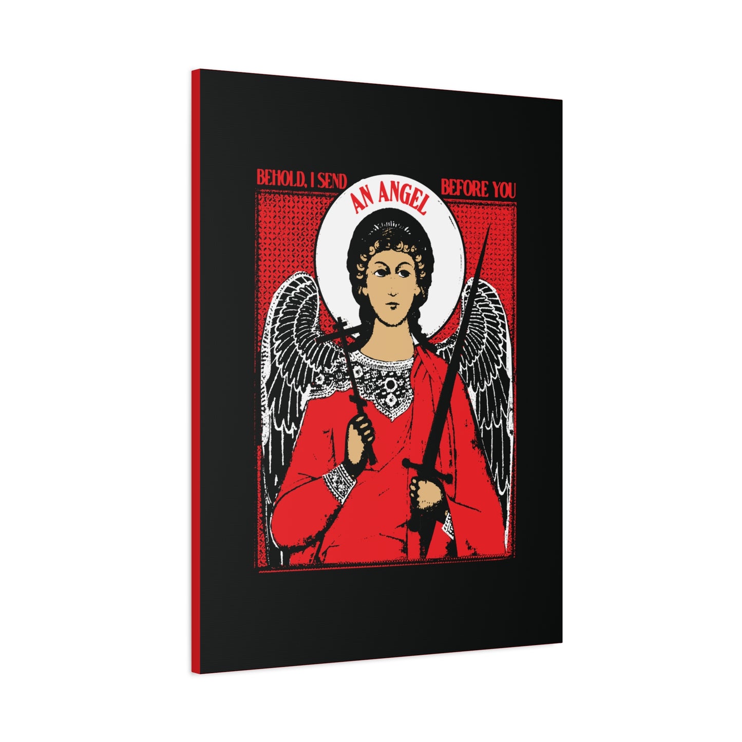 Behold I Send an Angel Before You (Ex 23:20) | Guardian Angel With Cross & Sword IconoGraphic | Orthodox Christian Canvas Art
