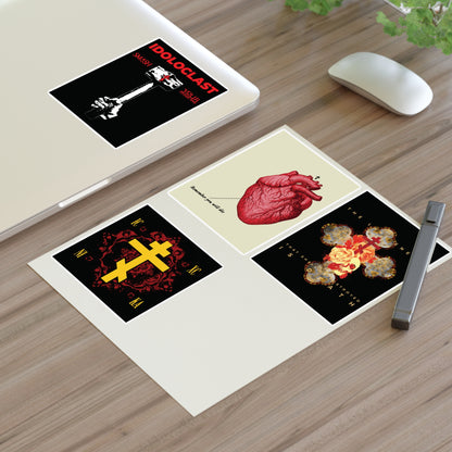 Bestseller Mix No. 2 Four Orthodox Stickers on a desk beside a mouse and laptop.