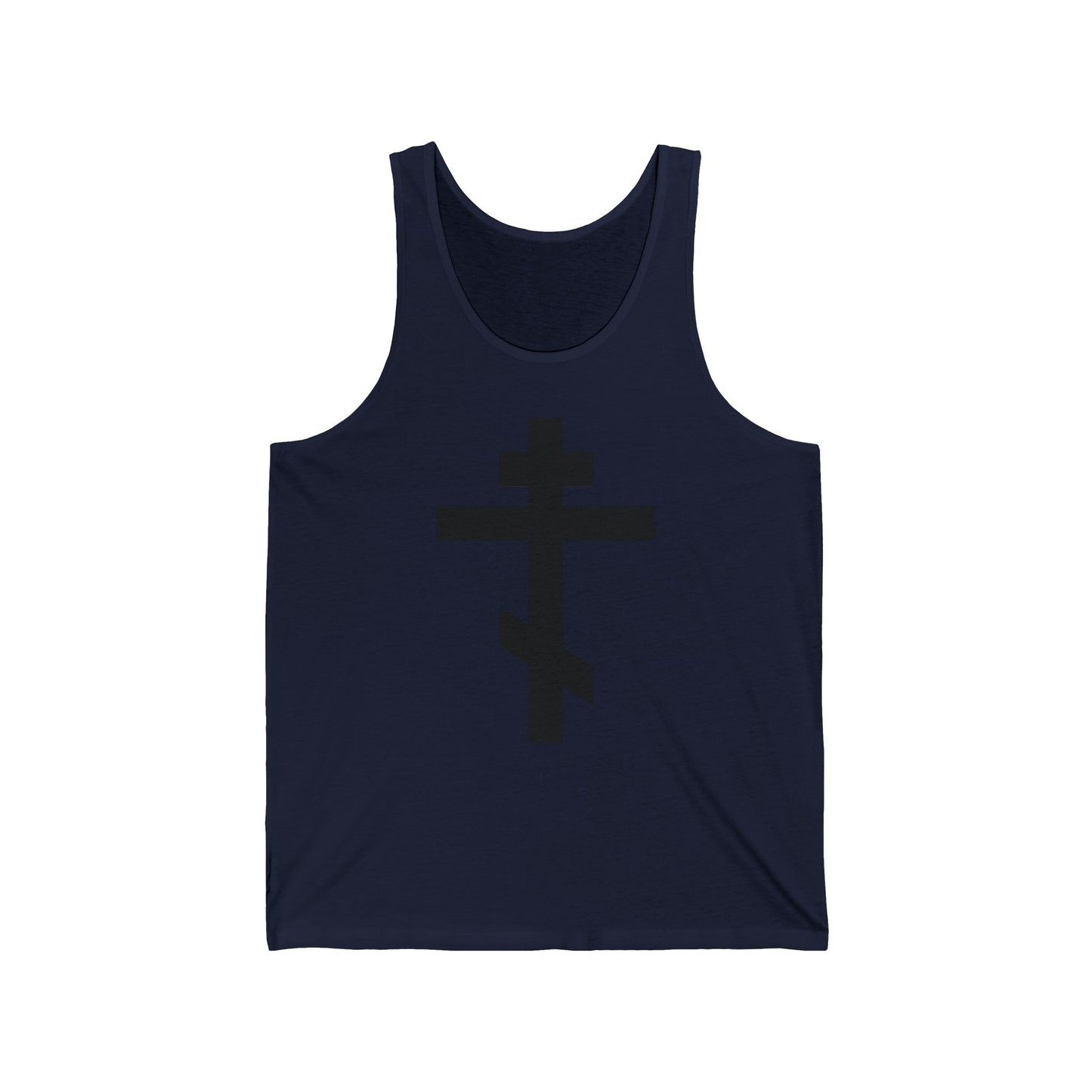 Large Black Orthodox Cross | I have been crucified with Christ & it is no longer I who live but Christ lives in me | Christian Cotton Tank Top