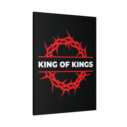 Black canvas featuring a red crown of thorns and bold KING OF KINGS text, inspired by Revelation 19:16. King of Kings Crown of Thorns | The King of Glory | Christ is King | Bold Christian Canvas Art.