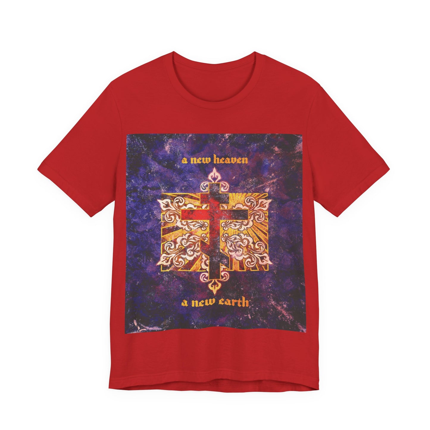 A New Heaven/A New Earth | Red Orthodox Cross on Textured Ornate Background  | Orthodox Christian Unisex Cotton T-Shirt