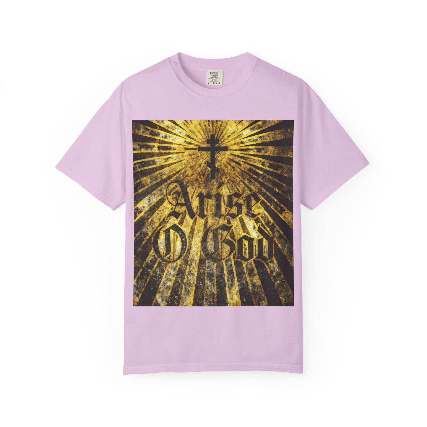 Arise O God | Psalm 81 (82 LXX) | Textured Gothic Font w/ Orthodox Cross & Golden Rays | Divine Council | Heavyweight Cotton Unisex T-Shirt