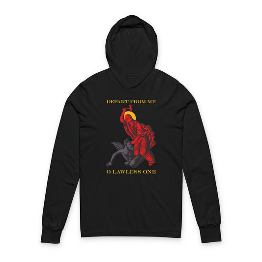St Marina IconoGraphic (Depart from Me O Lawless One) | Saint Beating the Devil with a Hammer | Orthodox Long Sleeve Hooded Shirt