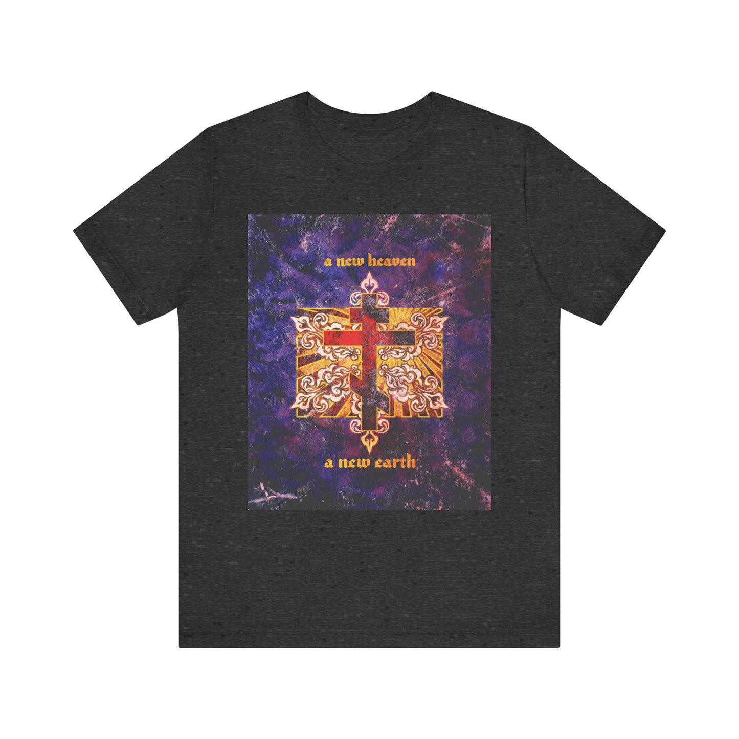 A New Heaven/A New Earth | Red Orthodox Cross on Textured Ornate Background | Apocalyptic | Orthodox Lightweight Cotton Unisex Tee
