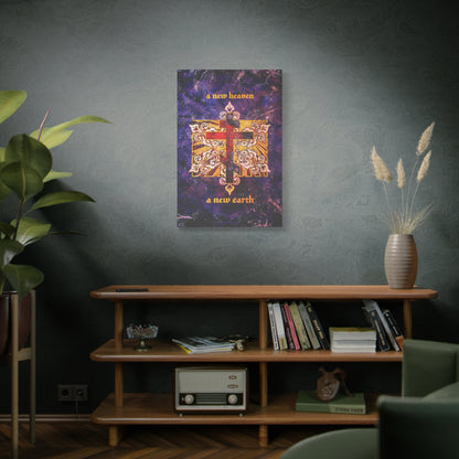 A New Heaven/A New Earth | Red Orthodox Cross on Textured Ornate Background | Christian Canvas Art