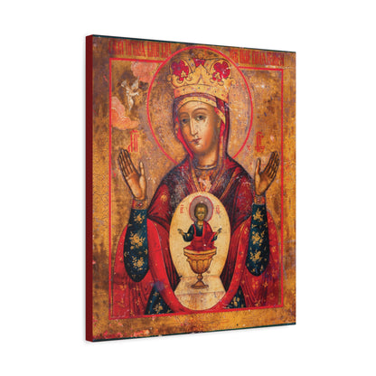 Presenting the “Mother of God of Nicaea Russian Orthodox Christian Icon,” a sacred canvas featuring the crowned Theotokos (Panagia) with hands uplifted in prayer, bearing an image of Christ the Child on her chest—a profound symbol of the Heavenly Bread offered upon the Holy Table.