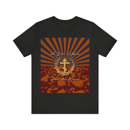 The Gates of Hades Shall Not Prevail | Cross with Wreath & Crown of Thorns | Skulls and Rays | Orthodox Christian T-Shirt