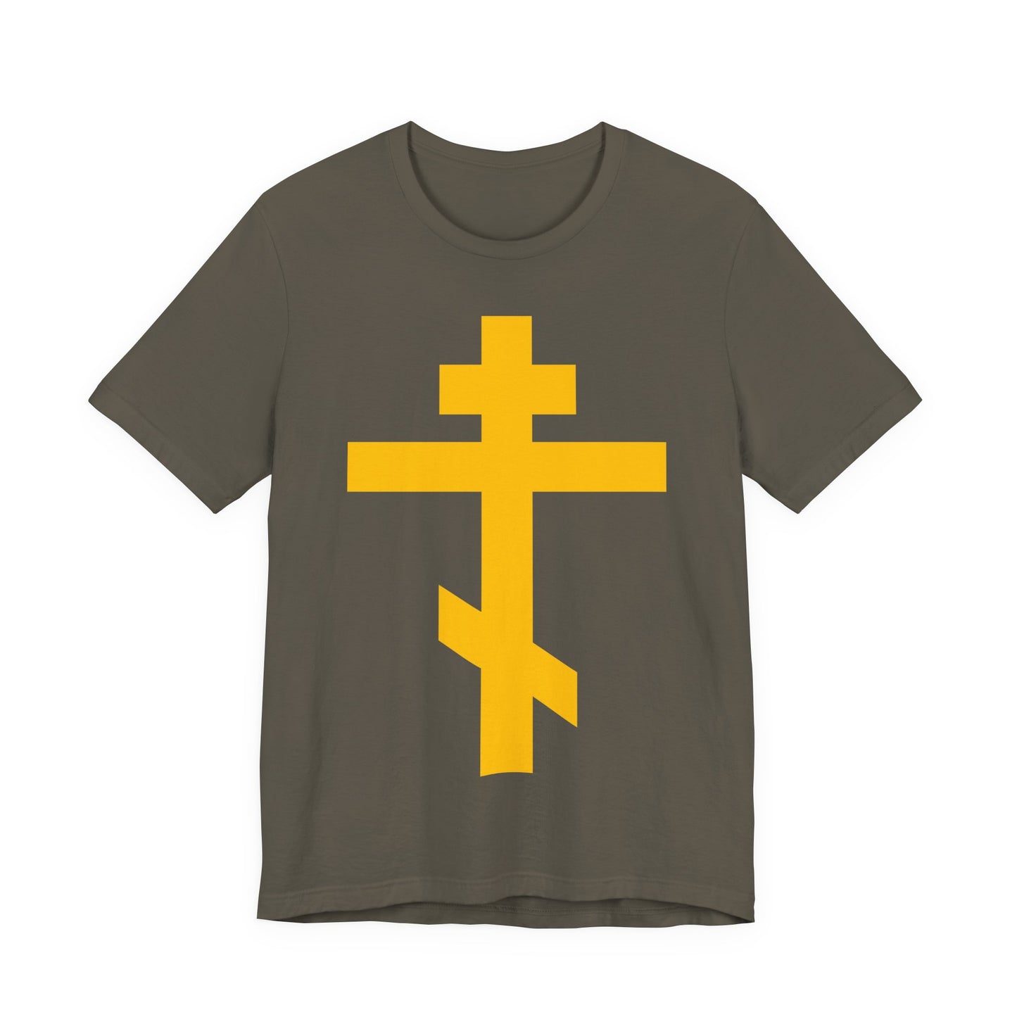 Yellow Orthodox Cross | Precious and Life-Giving Weapon of Unseen Warfare | Scourge of Demons | Christian Unisex Cotton Tee