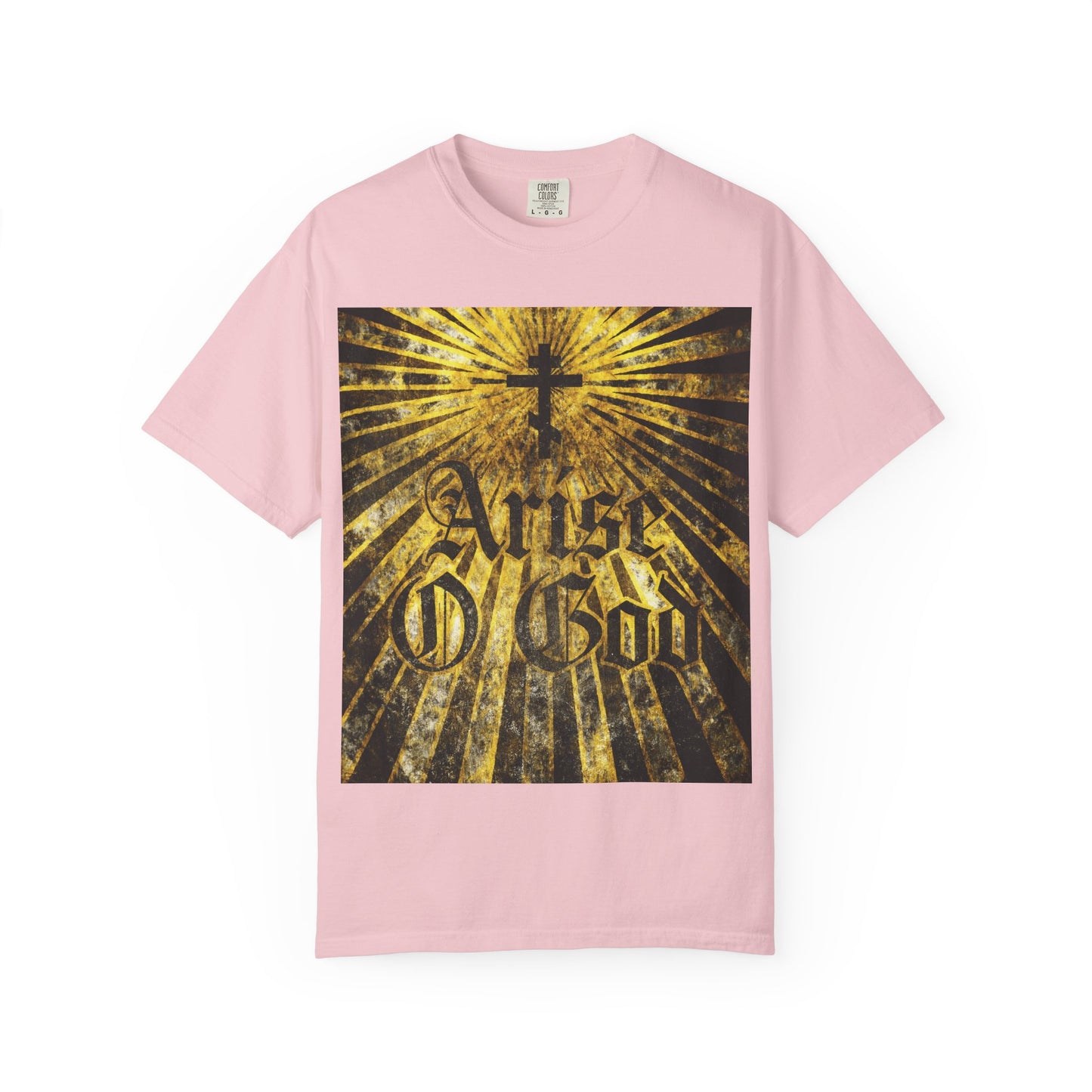 Arise O God | Psalm 81 (82 LXX) | Textured Gothic Font w/ Orthodox Cross & Golden Rays | Divine Council | Heavyweight Cotton Unisex T-Shirt