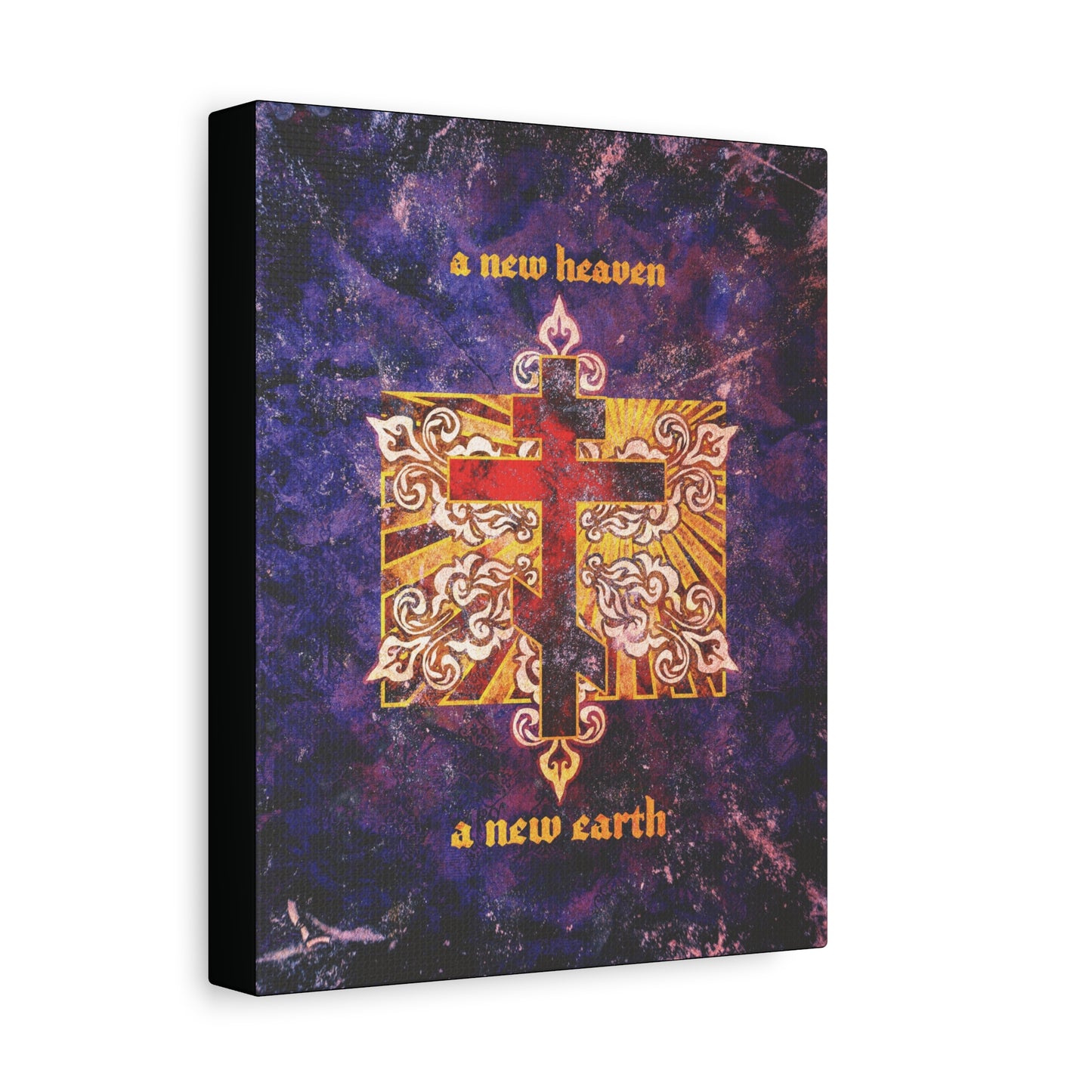 A New Heaven/A New Earth | Red Orthodox Cross on Textured Ornate Background | Christian Canvas Art