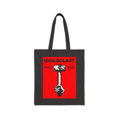 Idoloclast Idol-Smasher | Jesus NIKA Fist w/ Sledgehammer on Red Background | Smash Your Passions | Orthodox Christian Cotton Canvas Tote Bag