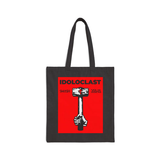 Idoloclast Idol-Smasher | Jesus NIKA Fist w/ Sledgehammer on Red Background | Smash Your Passions | Orthodox Christian Cotton Canvas Tote Bag