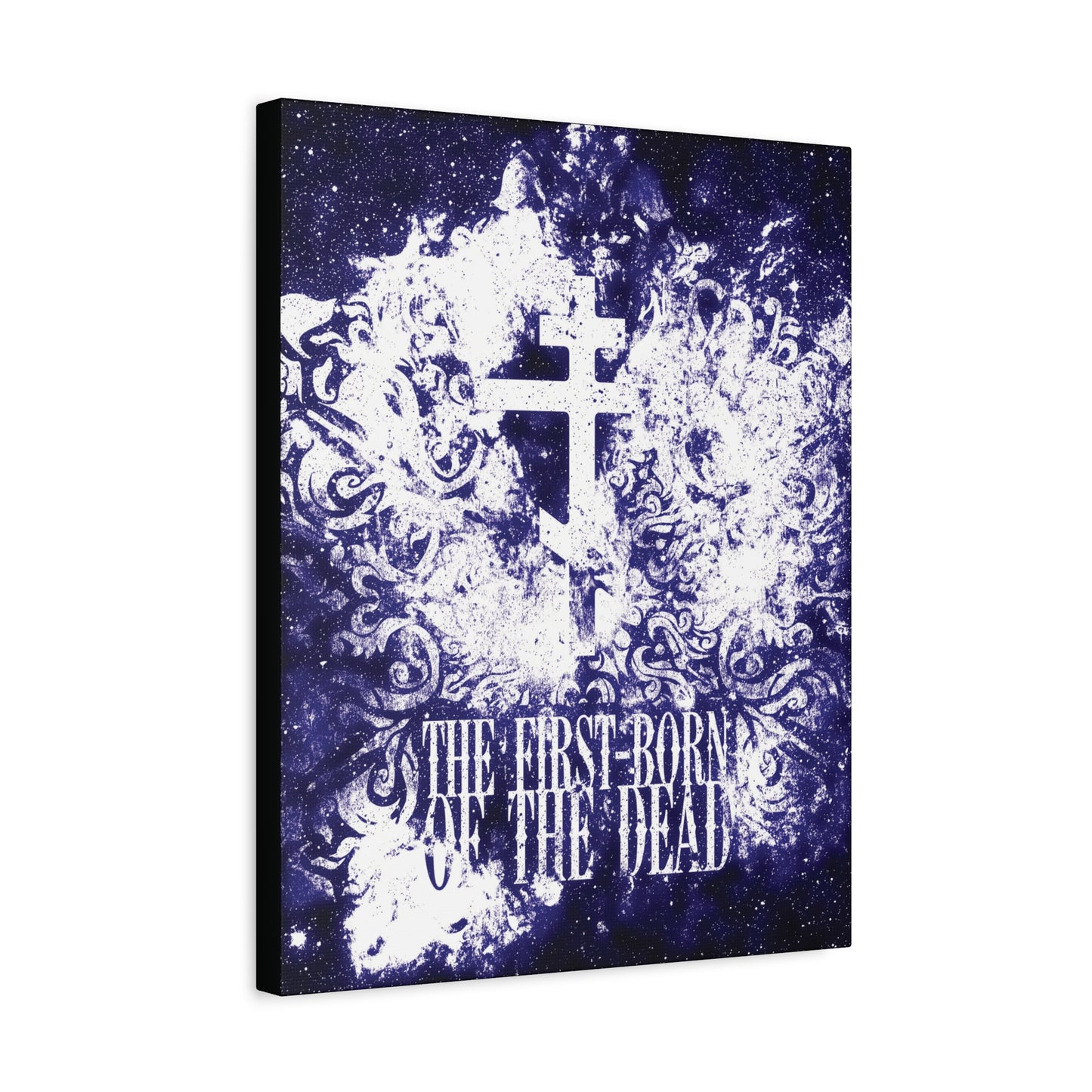 The First-Born of the Dead | Glowing White & Blue Textured Cosmic Orthodox Cross | Resurrection & Apocalypse | Christian Canvas Art