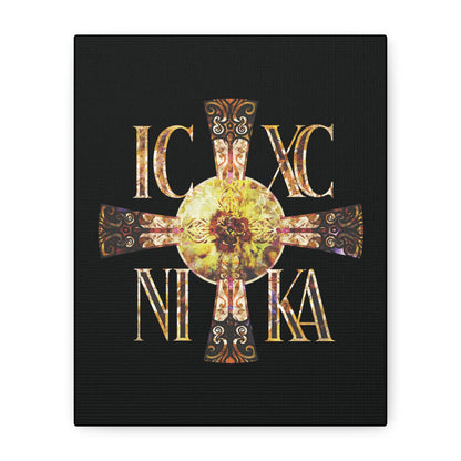 ICXC NIKA Celtic Style Equal Armed Cross | Bright Solar Texture | Orthodox Christian Canvas Art