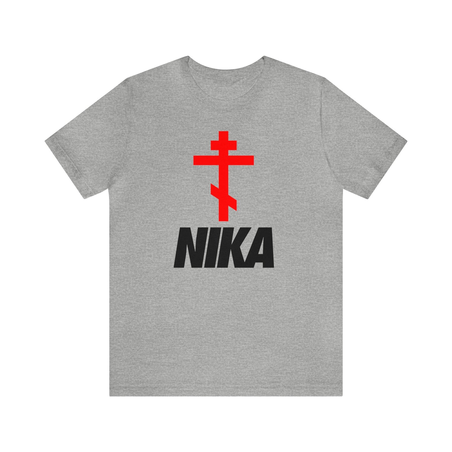 NIKA Red Orthodox Cross Black Text | Orthodox Christian T-Shirt