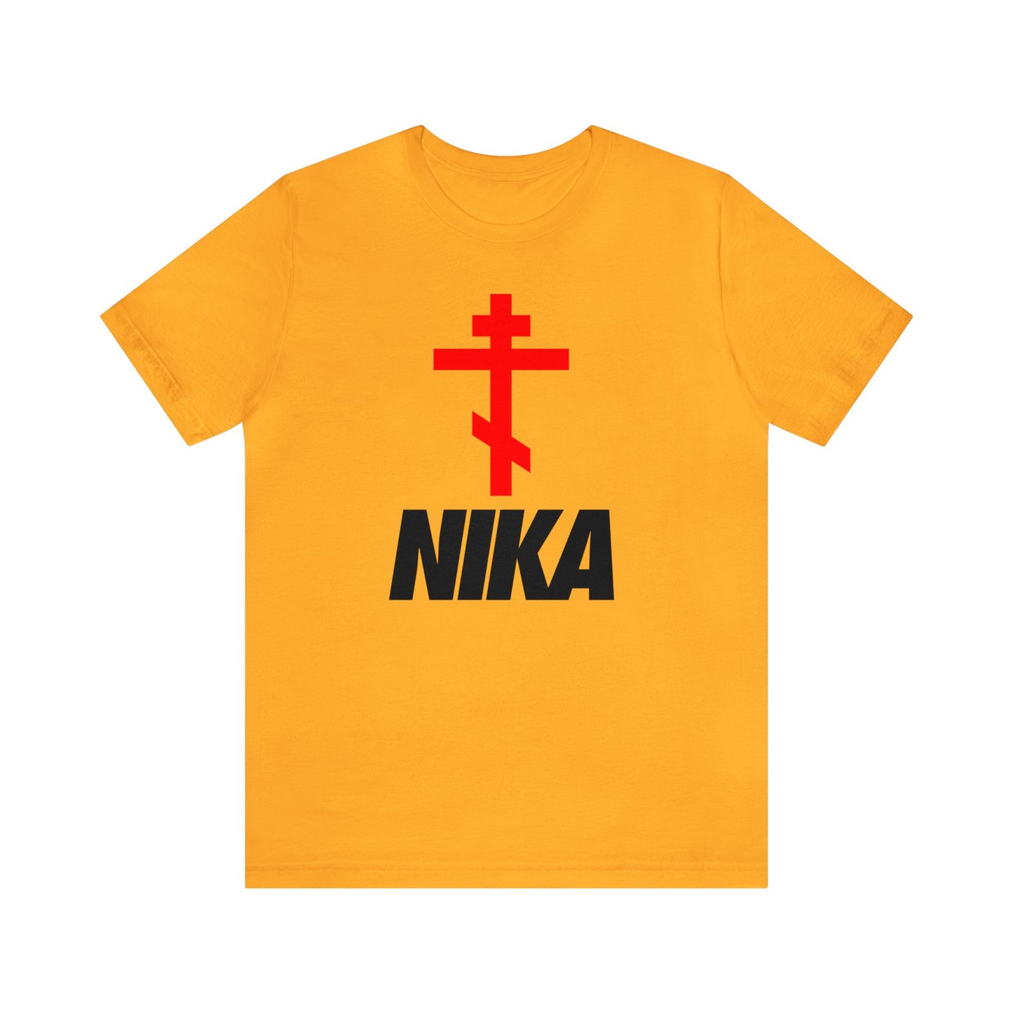 NIKA Red Orthodox Cross Black Text | Orthodox Christian T-Shirt