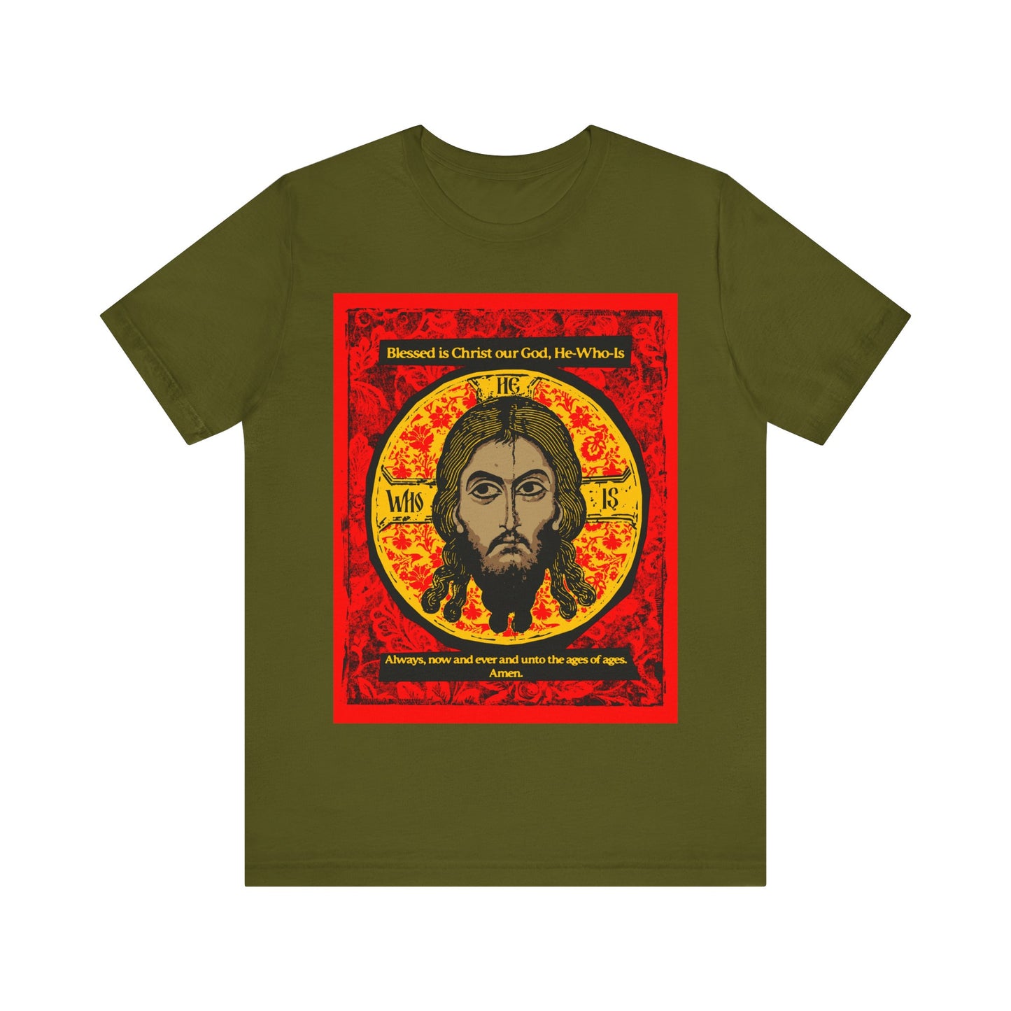Made Without Hands (Mandylion/Image of Edessa) | Jesus Christ Orthodox Icon Graphic Design | Red Black & Yellow | Orthodox Christian T-Shirt