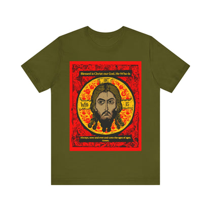 Made Without Hands (Mandylion/Image of Edessa) | Jesus Christ Orthodox Icon Graphic Design | Red Black & Yellow | Orthodox Christian T-Shirt
