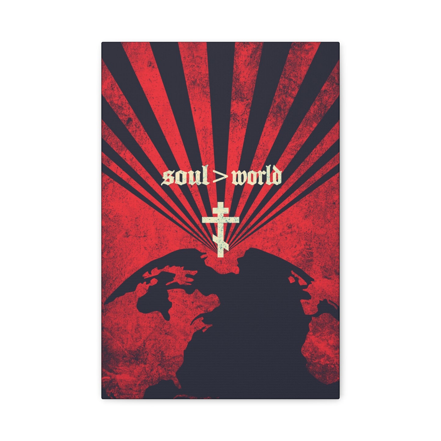 What Shall it Profit a Man | Matthew 16:26 | Soul Is Greater Than World | Red Earth White Cross | Orthodox Christian Canvas Art