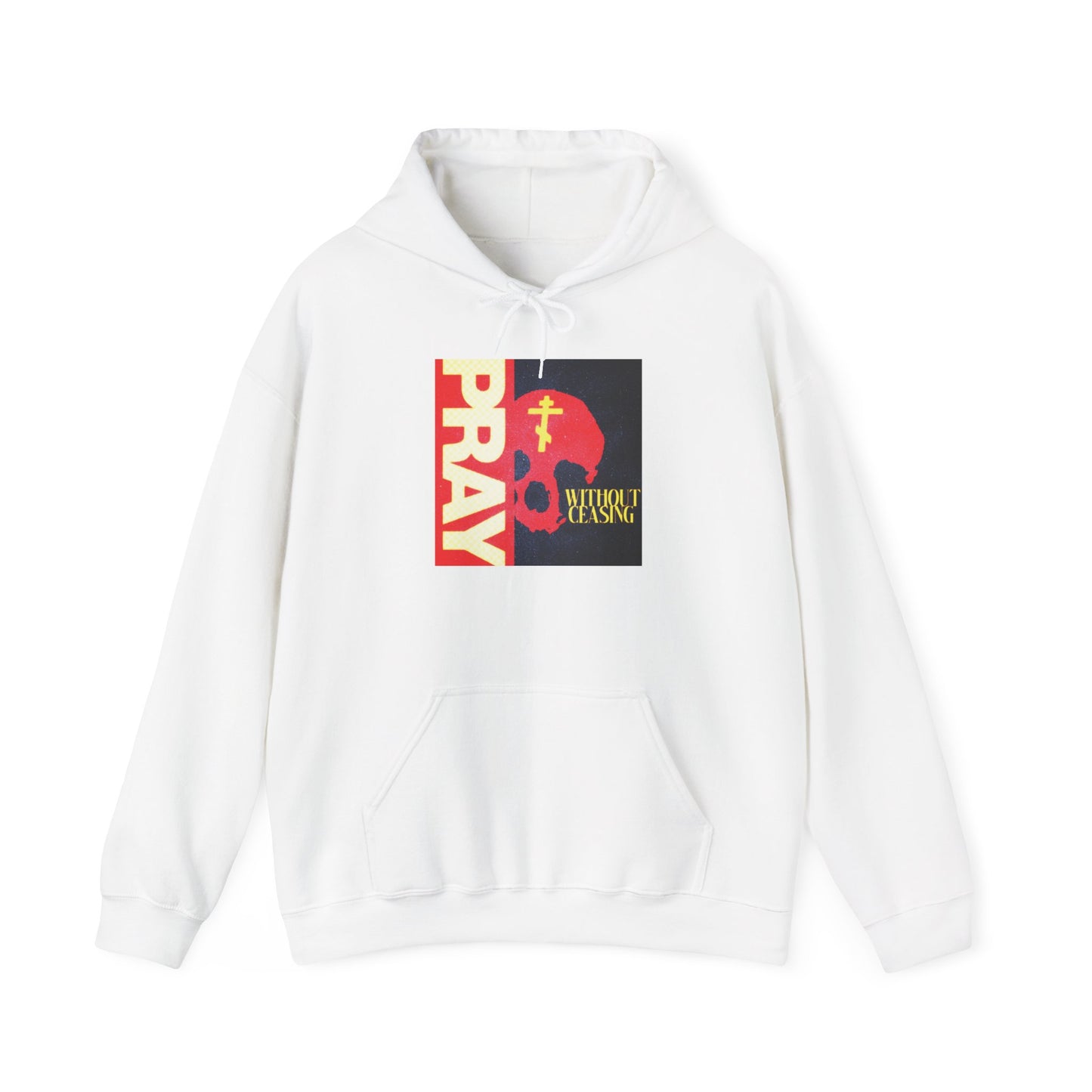 Pray Without Ceasing (1 Thess 5:16) | Red Skull w/ Yellow Orthodox Cross | Orthodox Christian Hoodie / Hooded Sweatshirt