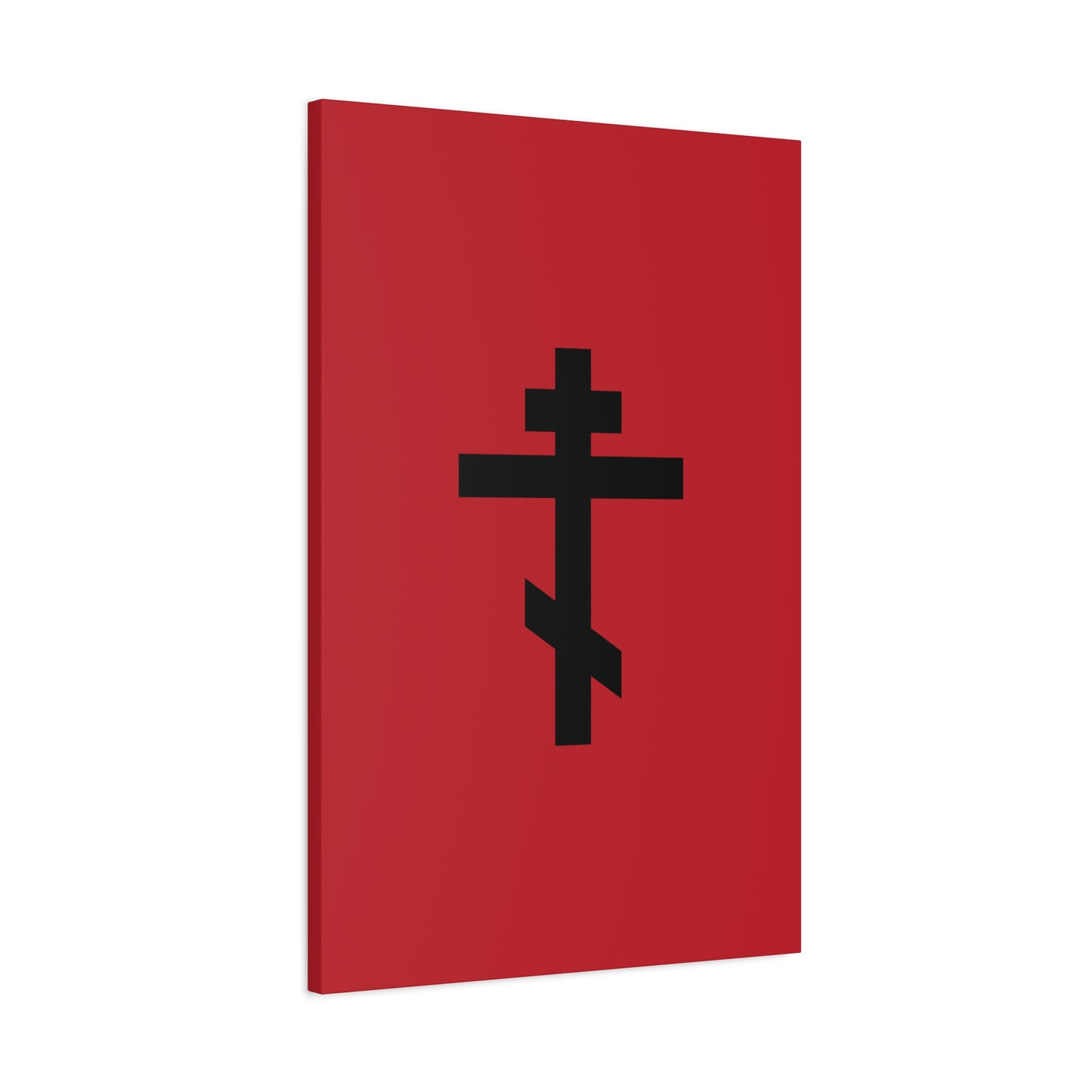 Black Orthodox Cross Red Background | Whoever does not carry his own cross and come after Me cannot be My disciple | Christian Canvas Art